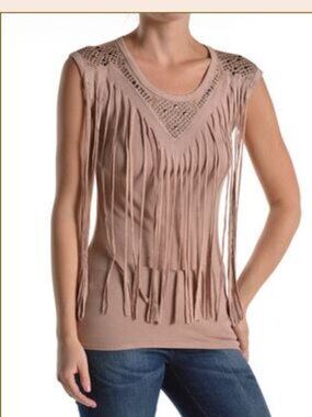 T Party fringe sleeveless mauve top
